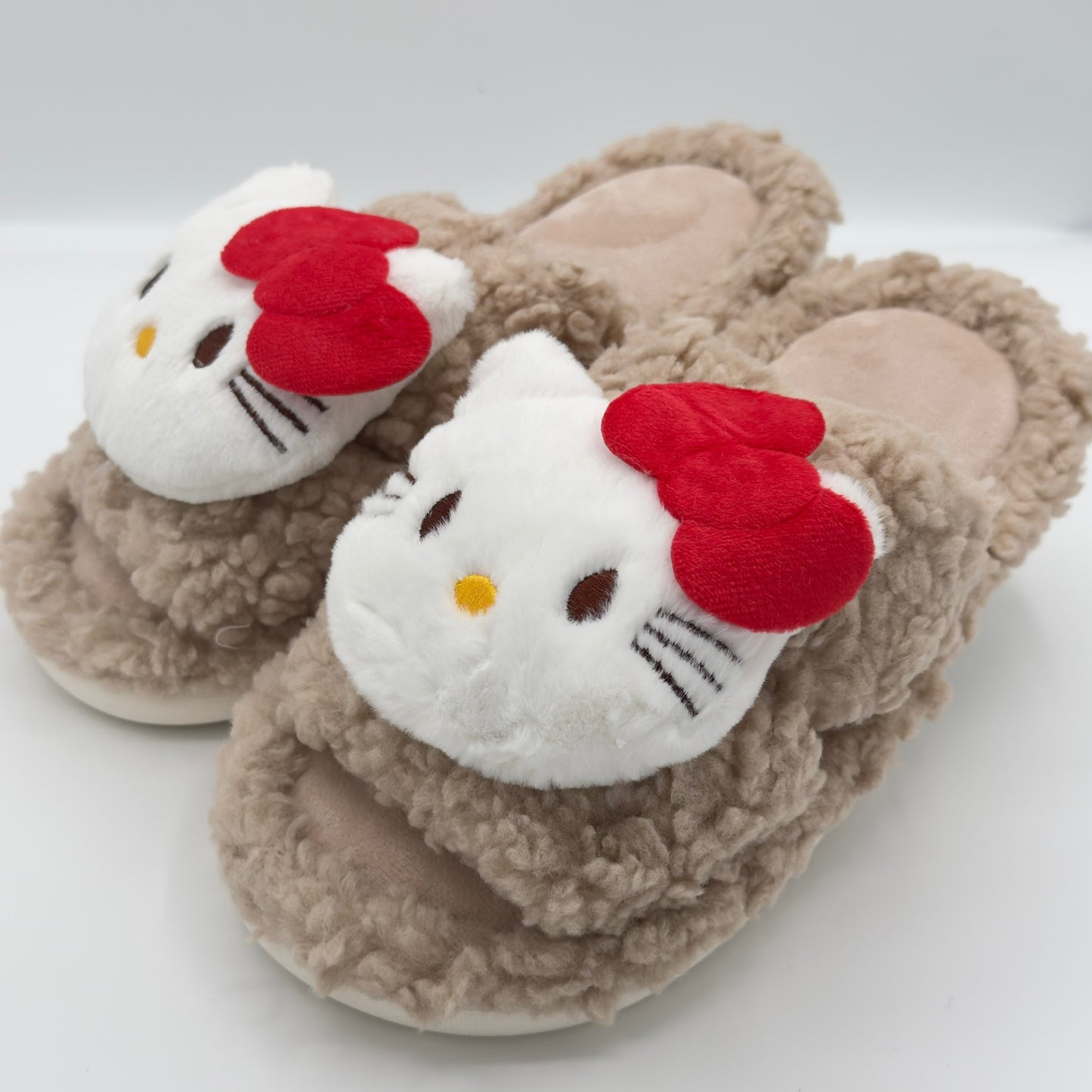 Hello Kitty Khaki Warm Cute Fluffy Slippers