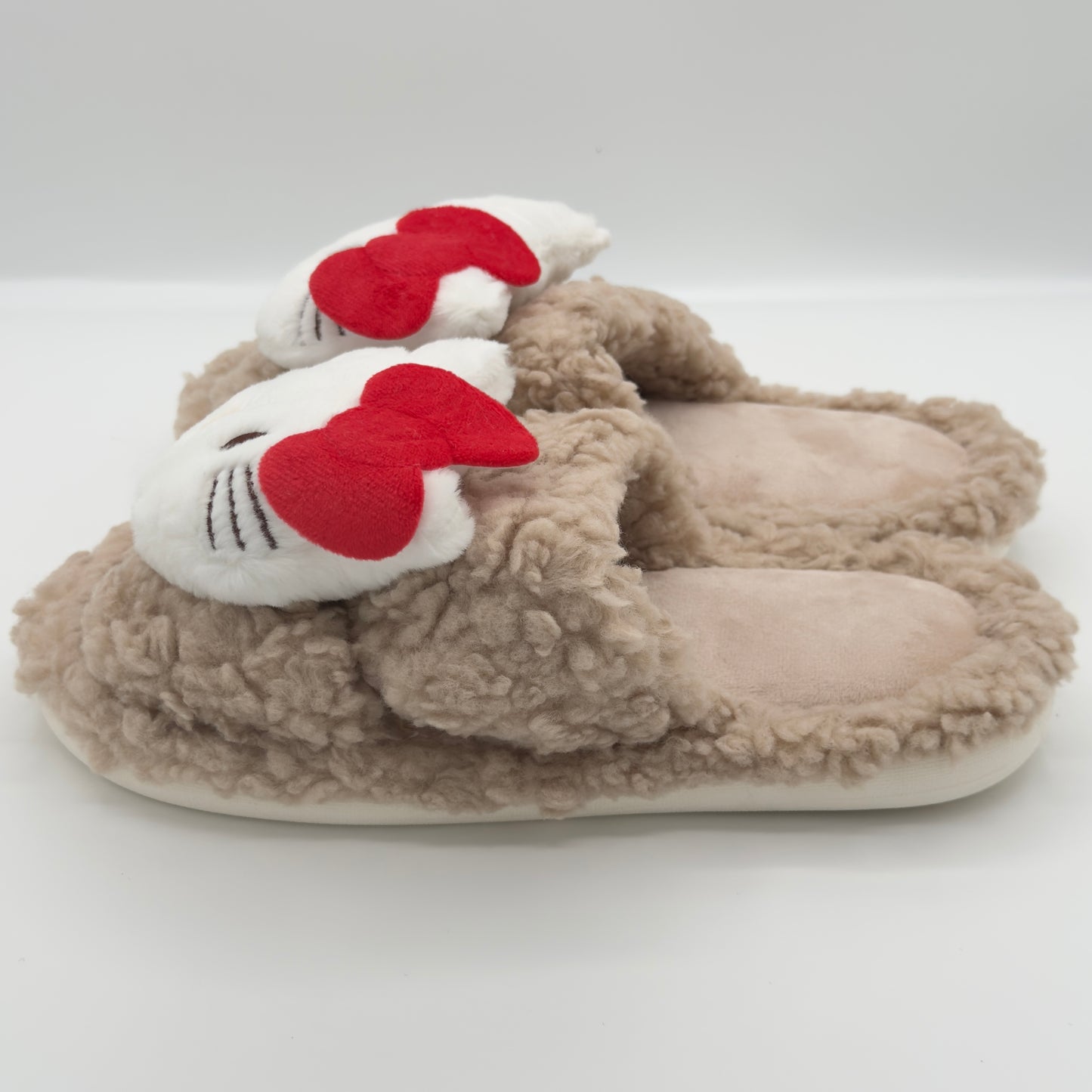 Hello Kitty Khaki Warm Cute Fluffy Slippers